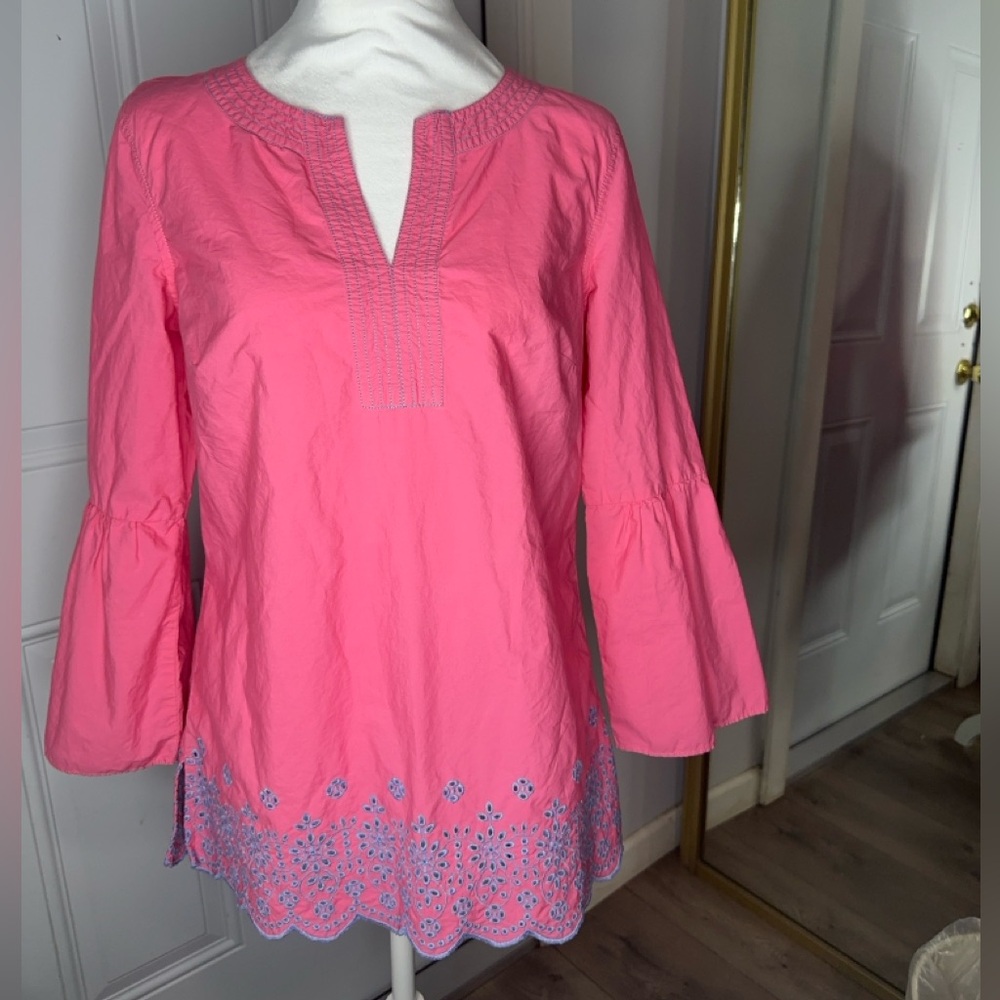 Talbots Pink Embellished Tunic with 3/4 Sleeves